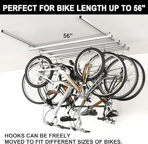 Miniatura 7 de KodMtiz Ceiling Bike Storage Rack, Heavy-Duty Stainless Steel Bicycle Storage Rack, Max 4 Bikes Indoor Garage Roof Cycle Stand, Silver Ceiling