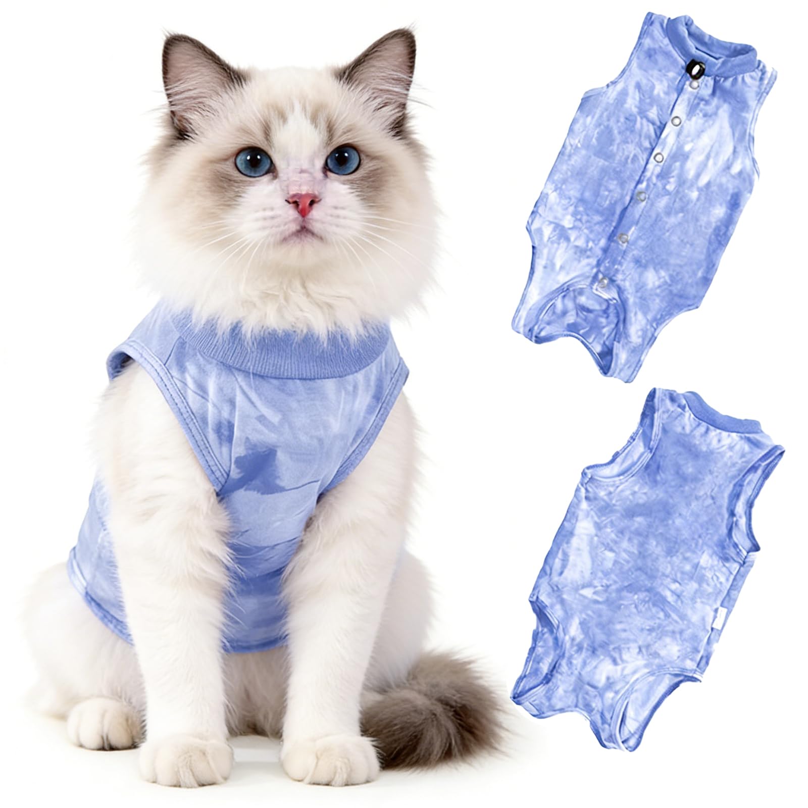 Yxelydriail Cat Recovery Suit, Breathable Anti-Licking Bodysuit, Soft Post-Op Vest Alternative for Female Cats (Blue, L)