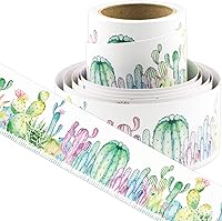 Vista 1 de Tablón de anuncios de cactus de acuarela, borde recto, borde para decoración de aula, pizarra blanca