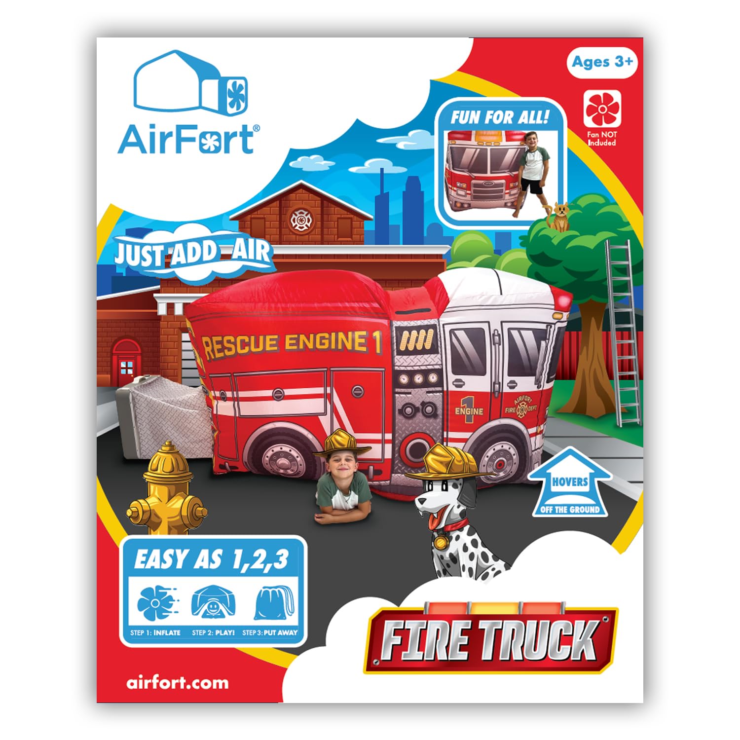 The Original Patented AirFort - Build A Fort in 30 Seconds, Inflatable Fort for Kids, Play Tent for 3-12 Years, A Playhouse Where Imagination Runs Wild, Fan not Included (Firetruck)