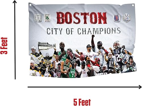 Miniatura 3 de Bandera de Boston City of Champions de 3 x 5 pies para cuevas de hombre, dormitorios y gimnasios con 4 ojales de metal para una fácil instalación