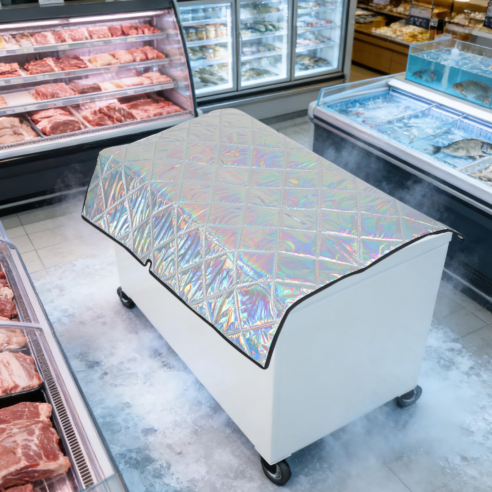 DECHOUS Wetterfeste Außenschutz Thermoabdeckung 100 x 100 cm für Gefrierschrank und Kühlschrank, doppelseitig isoliert, kratzresistent, Polyester, passt für Indoor und Outdoor Bereich,