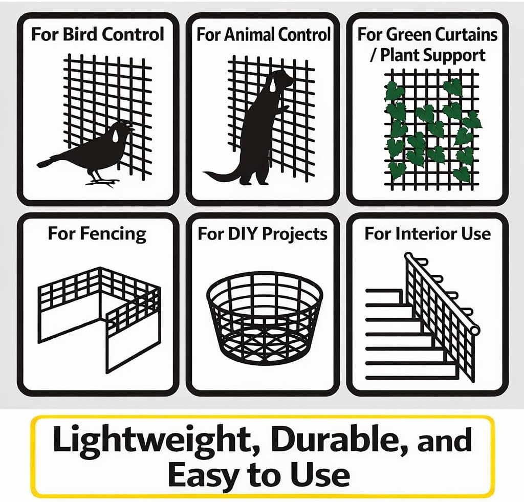 Heavy-Duty Plastic Mesh Netting, Black, 35.4 x 197 in (90cm x 5m), 25mm Grid, Recycled Plastic, Cut-to-Size, Multi-Purpose for Gardening & Fencing