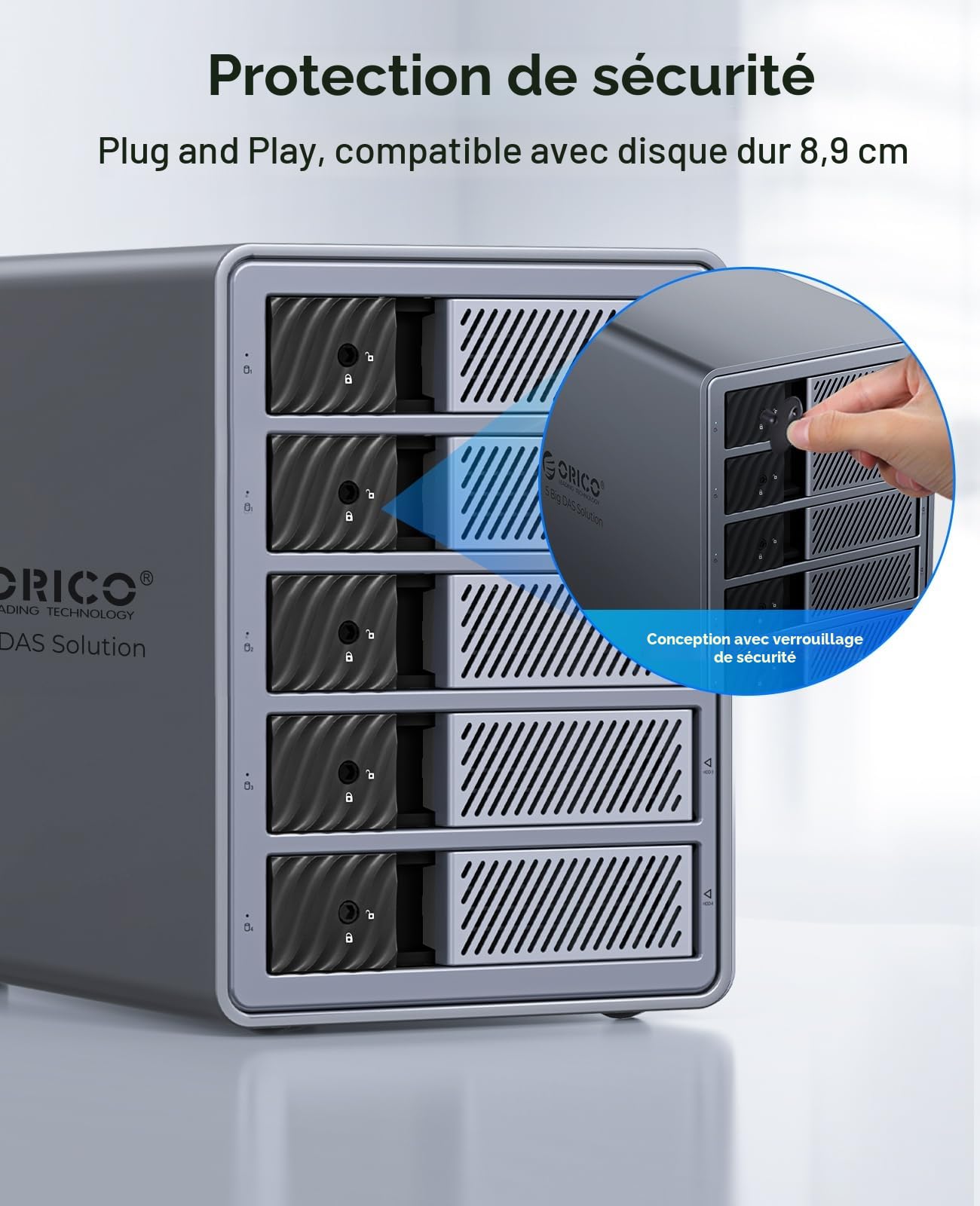 ORICO Boîtier en Aluminium pour 5 Disques Durs, USB 3.0 Station d'accueil pour Disque Dur 3,5 Pouces SATA HDD, Compatible avec MacOS et Windows (9858U3)