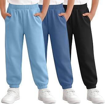 3 Pack Boys Sweatpants Lightweight Jogger Pants Kids Casual Athletic Comfy Baggy Pants with Pockets