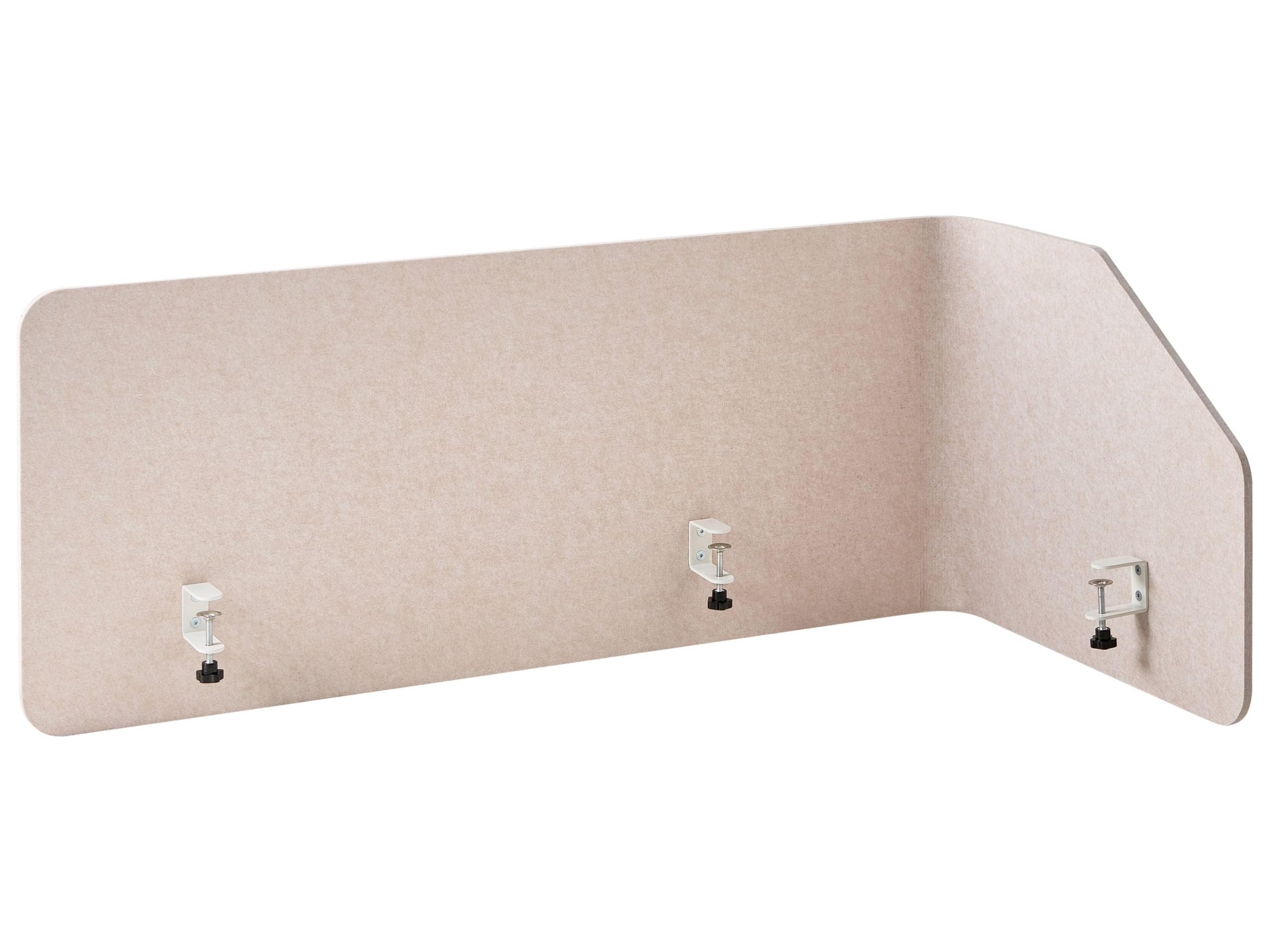 Beliani Schreibtisch Trennwand L-Form Filz Akustik Polster beige 120 x 60 x 50 cm zum Klemmen Foldy
