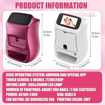 Smart 3D Nail Printer Machine, Digital Mobile Nail Art Printer, Portable Automatic Nail Painting Machine, Support WiFi/DIY/USB, for Beauty & Personal Care for Girls' Home Nails White