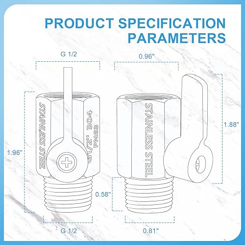 Miniatura 13 de Cabezal de ducha con palanca de mango, acero inoxidable 304, valor de control de flujo de agua de 1/2 pulgada, rosca NPT de 1/2 pulgada, regulador