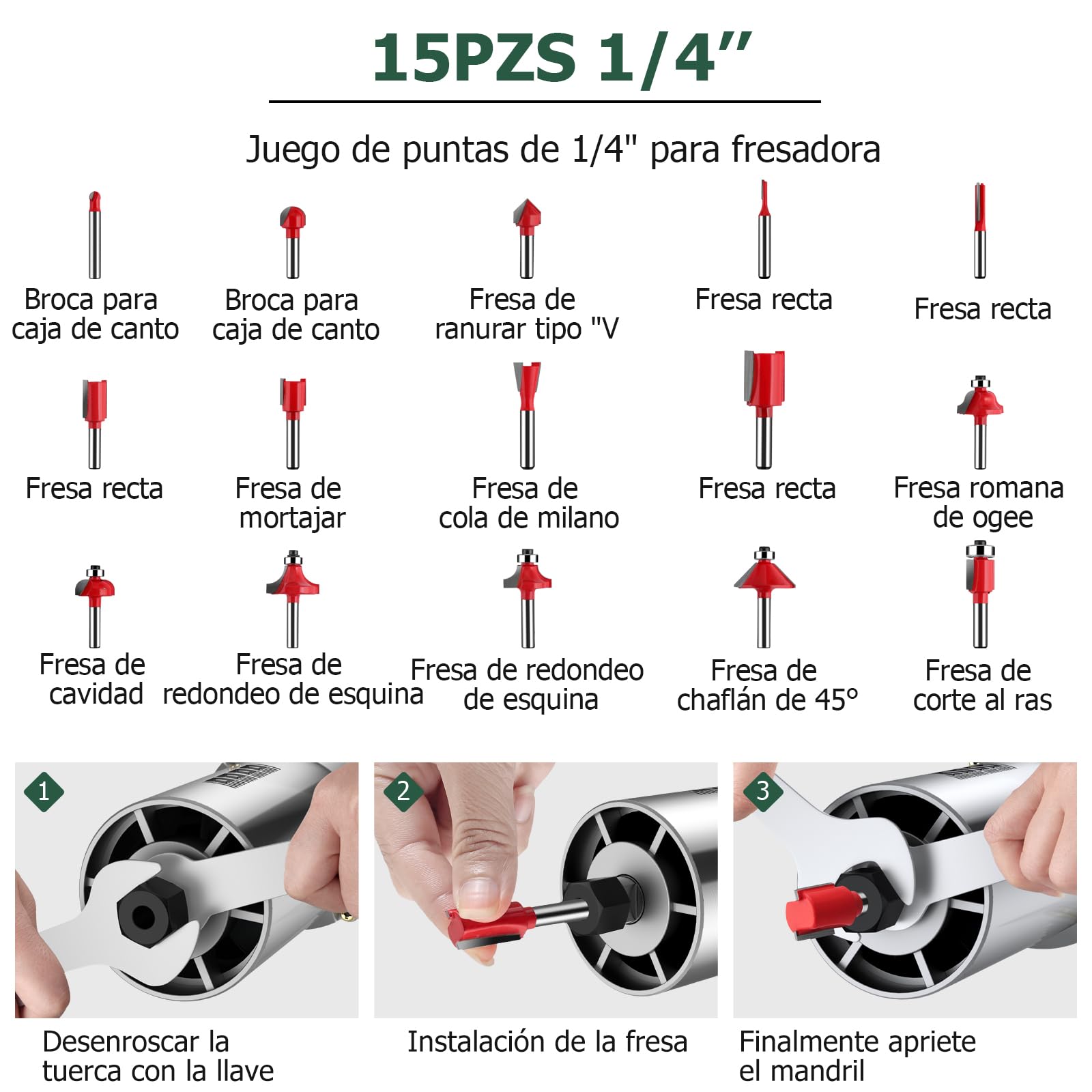 JiGiU Fresadora de Madera 800W Rebajadora Eléctrica 6.35mm(1/4 pulgada) 30000r/min con Función de Control de Velocidad para Ranurado Rectificadora con 15piezas Fresas