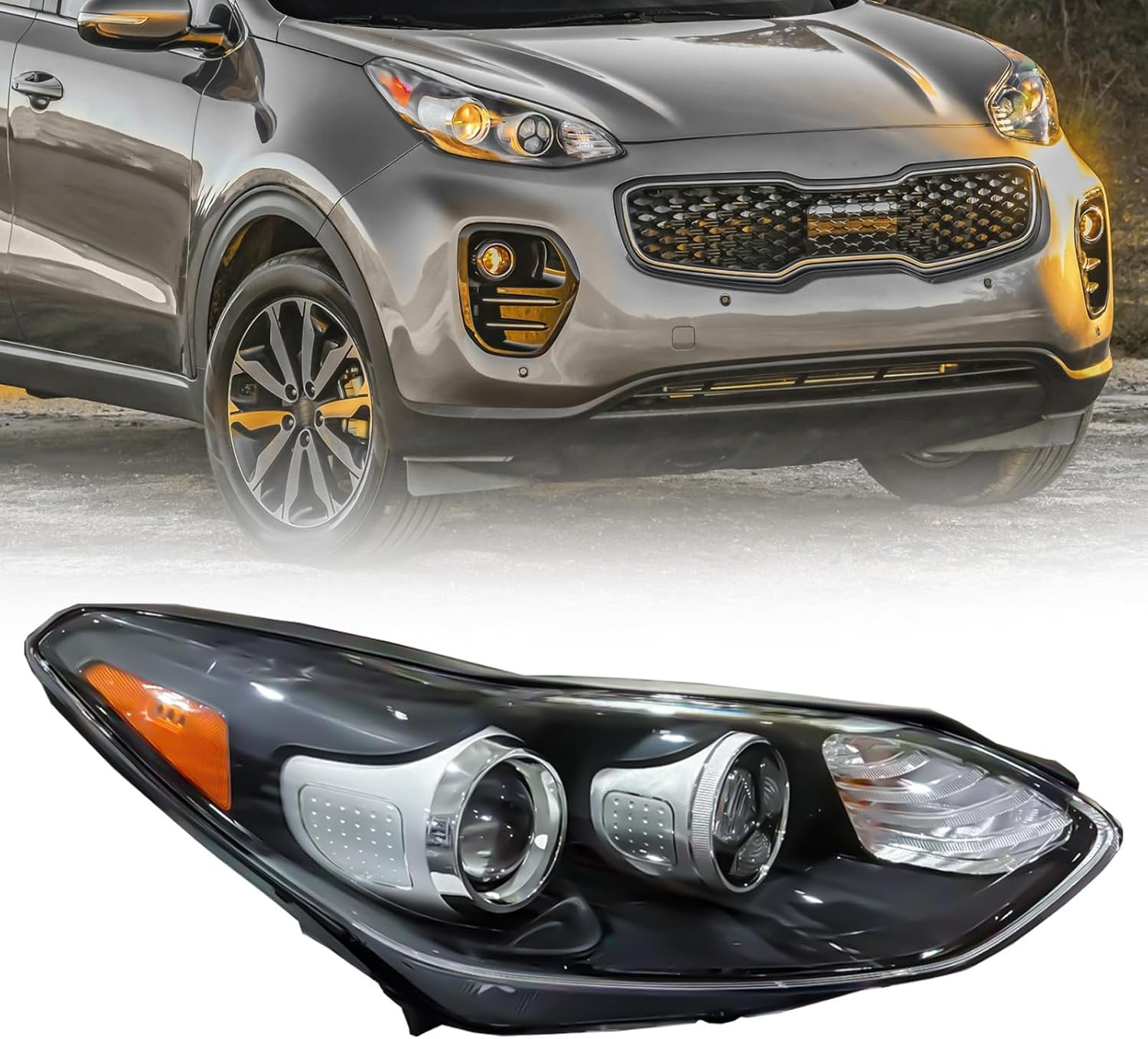 Headlight Assembly Compatible with Kia Sportage 2017-2021 w/Bulbs Halogen Headlamp(Left and Right Side)