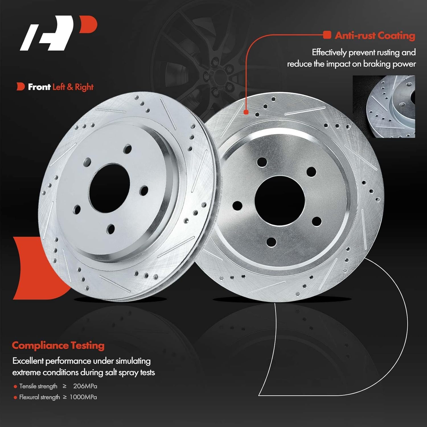 a-premium 12.01 inch (305mm) rear drilled and slotted disc brake rotors compatible with cadillac & chevrolet models - xlr 2004-2009, corvette 1997-2013, 2-pc set