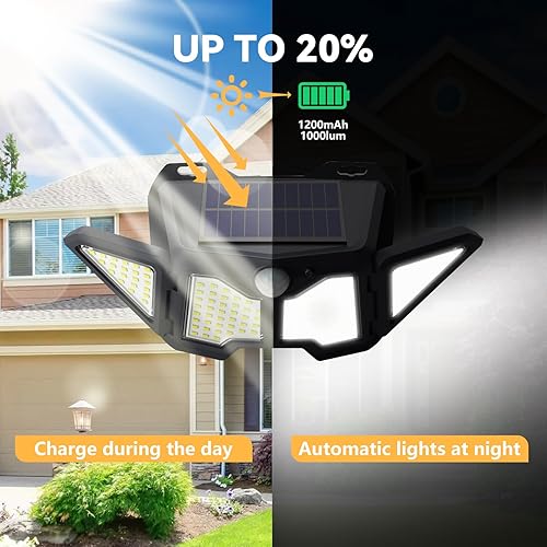 Miniatura 6 de Luz solar para exteriores, 122 LED, luces solares para exteriores IP44 impermeable con 2 cabezales ajustables 270 gran angular, luces de exterior