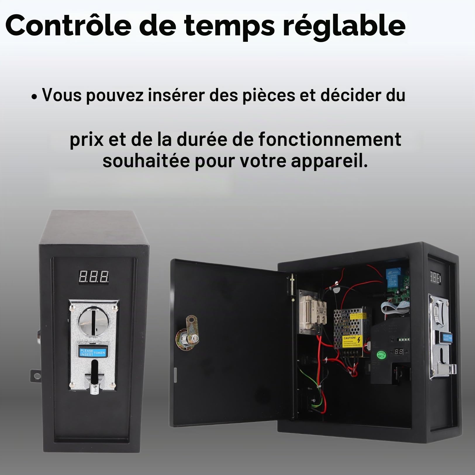 Boîtier de Commande de minuterie monnayeur electrique Prise EU 110?220V Facile à Assembler Boîte de minuterie de contrôle à monnayeur largement Minuteries
