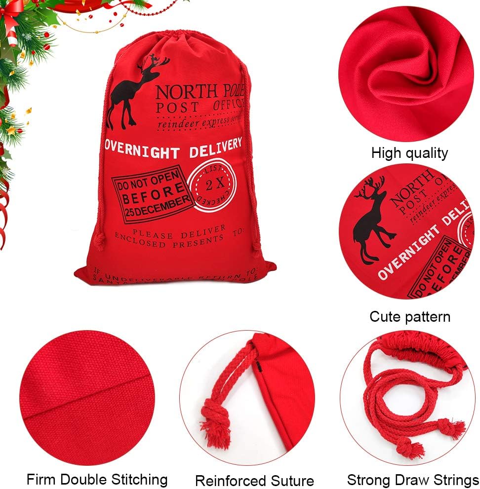 SumDirect 3Pcs Christmas Bag Santa Sack Large Canvas Bags with Drawstrings for Large Xmas Package Storage, Event Party Supplies Cotton Bag Party Favors Gift Bags 27.55x19.68inch