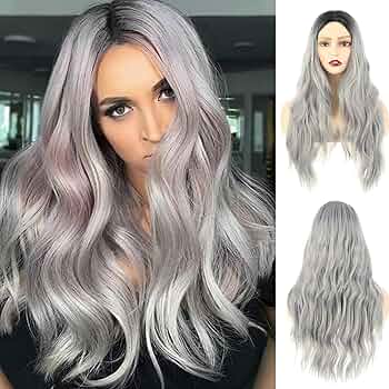 Perücke Damen Karneval Cosplay Kurz Wilde Strähnchen Grau Androgyn