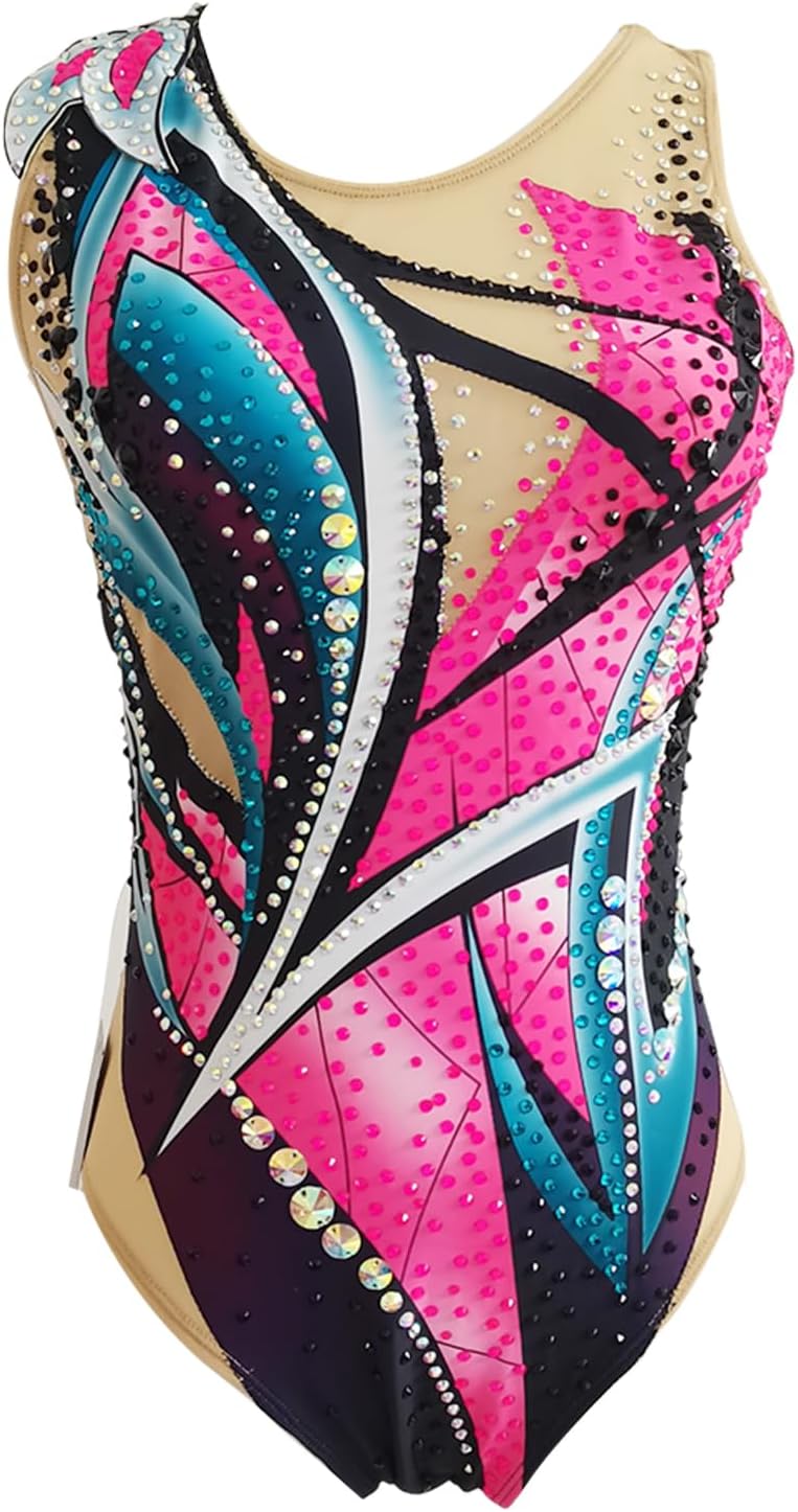 LIUHUO Girls Synchronized Swimming Suit Hand Paste Diamond Women's Pink Blue Swimsuit Water Sports Comfortable Swimjoy