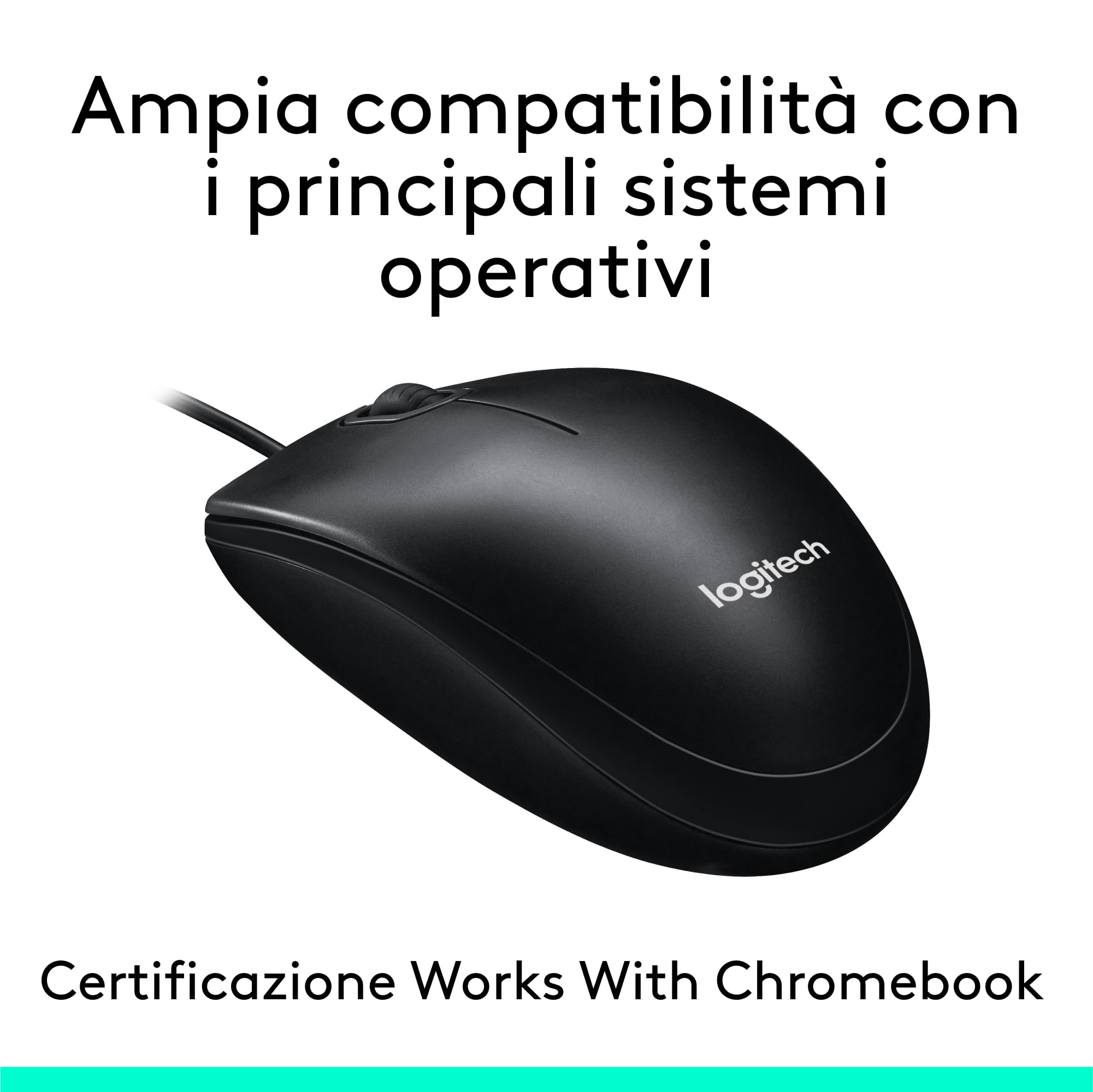 Logitech M100 Mouse USB con Cavo, 3 Pulsanti, Tracciamento Ottico 1000 DPI, Ambidestro, Compatibile con PC, Mac, Laptop, Nero