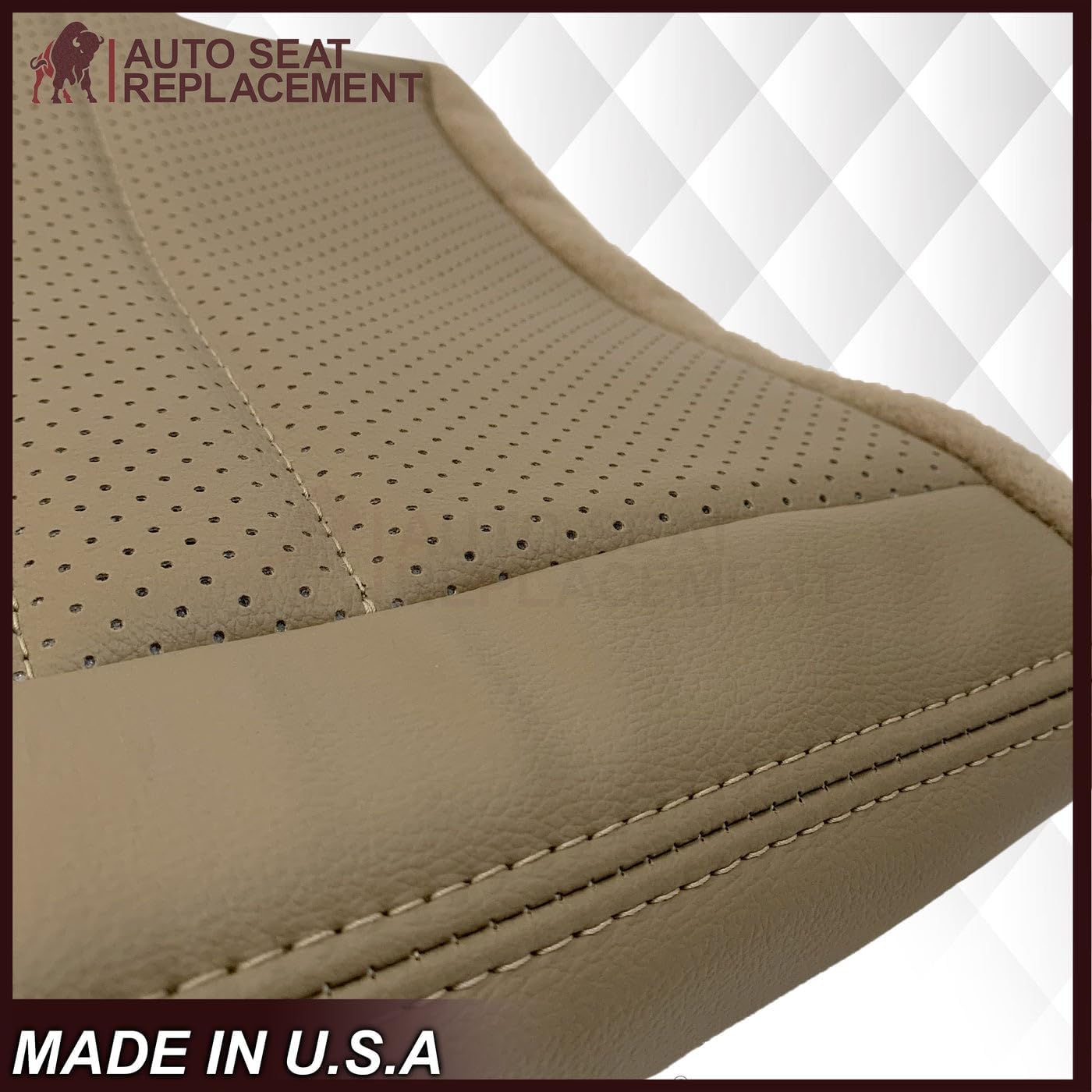 Auto Seat Replacement, Compatible with 1999 2000 2001 2002 2003 2004 Compatible with Ford Mustang GT Convertible Synthetic Leather Seat Cover, Fits Both Driver and Passenger in Medium Parchment Tan