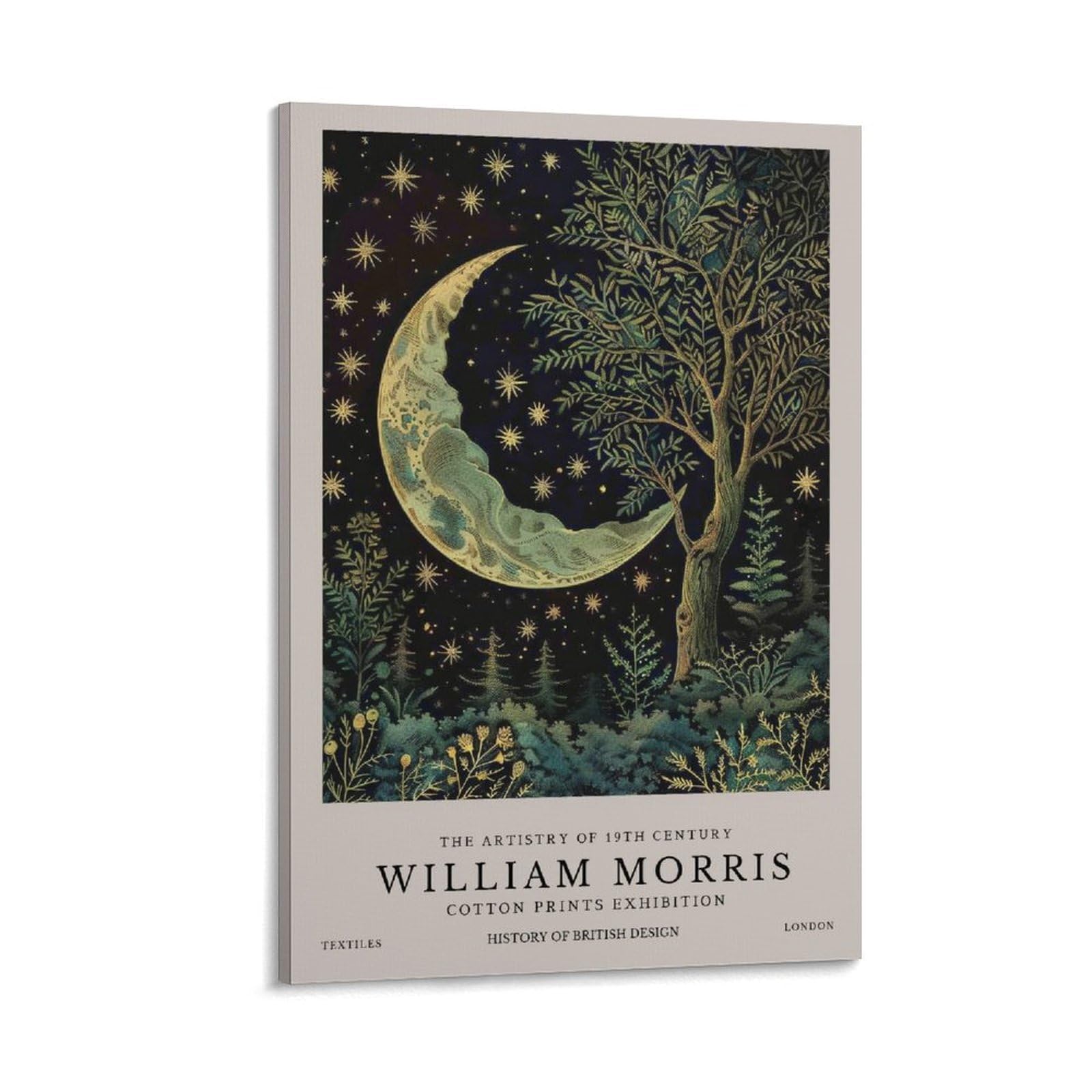 William Morris Moon Stars Tree Plant Vintage Poster For Room Aesthetic Canvas Wall Art Bedroom Decor 24x36inch(60x90cm)
