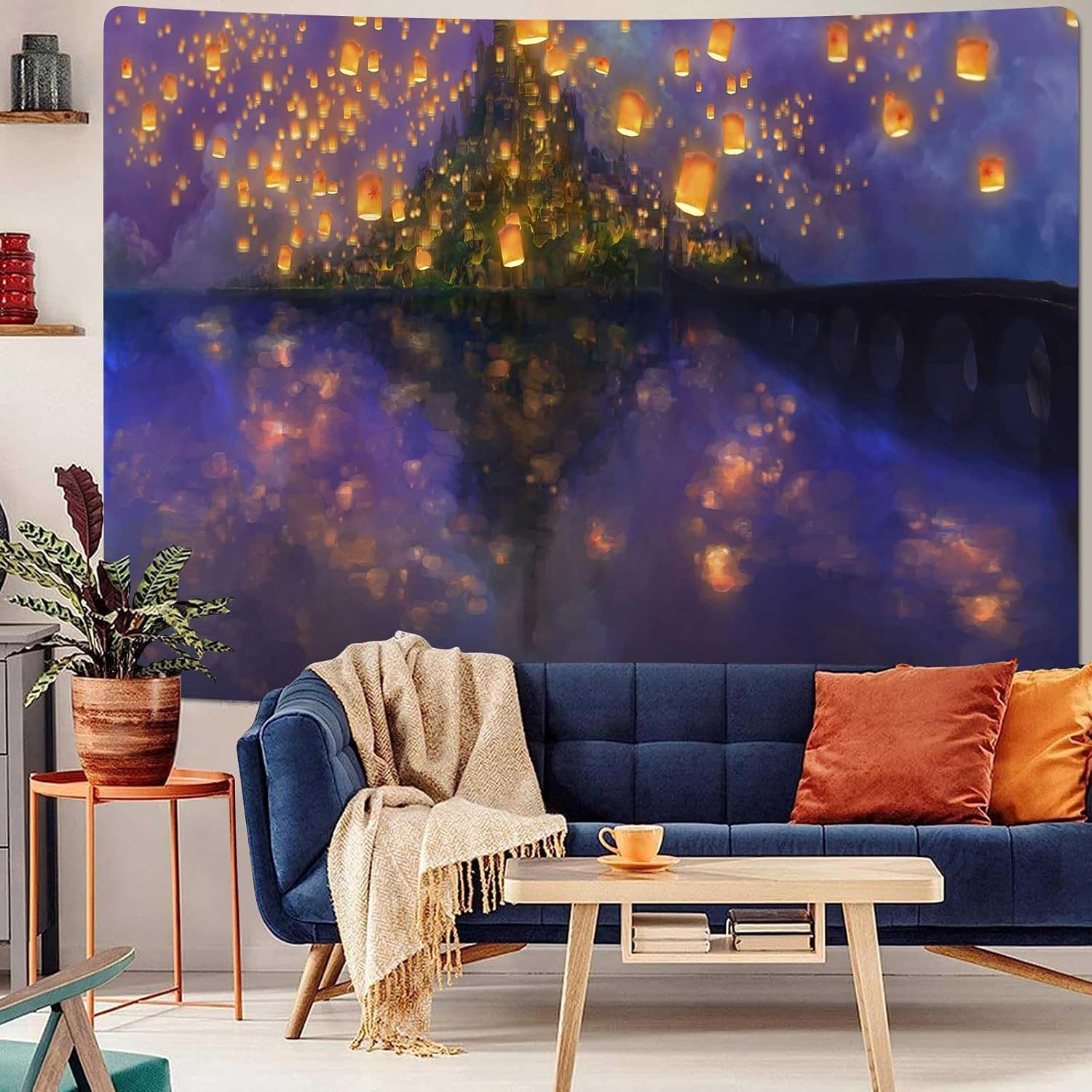 F-FUN SOUL Night Castle Tapestry, Large 80x60inchs Soft Flannel, Cartoon Castle lantern Fuzzy Pattern Wall Hanging Tapestries for Bedroom Living Room Decor DSFS761