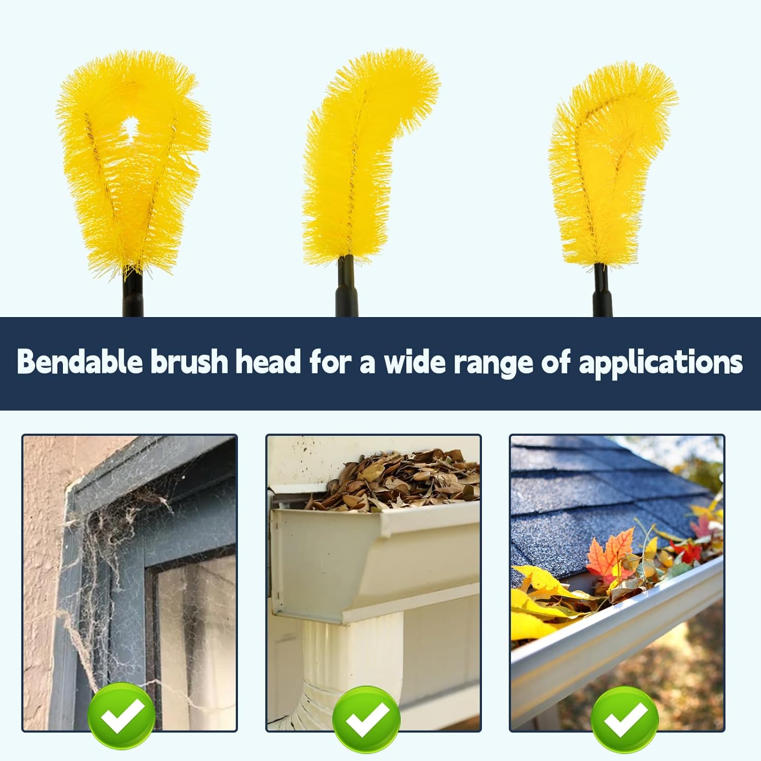 Gutter Cleaning Brush, Extendable Gutter Cleaning Tools for Removing Leaves, Debris and Twigs, 8 Stainless Steel Tubes and 2 Brush Head, 10.5 feet Long Gutter Cleaning Brush Roofing Tool (Yellow)