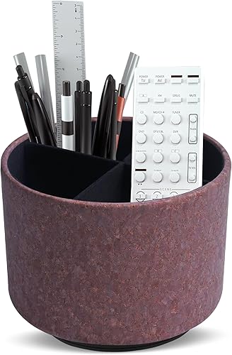 Miniatura 14 de Organizador redondo de cuero para suministros de arte, soporte para control remoto, giro de 360 grados, soporte multifuncional para lápices, 4