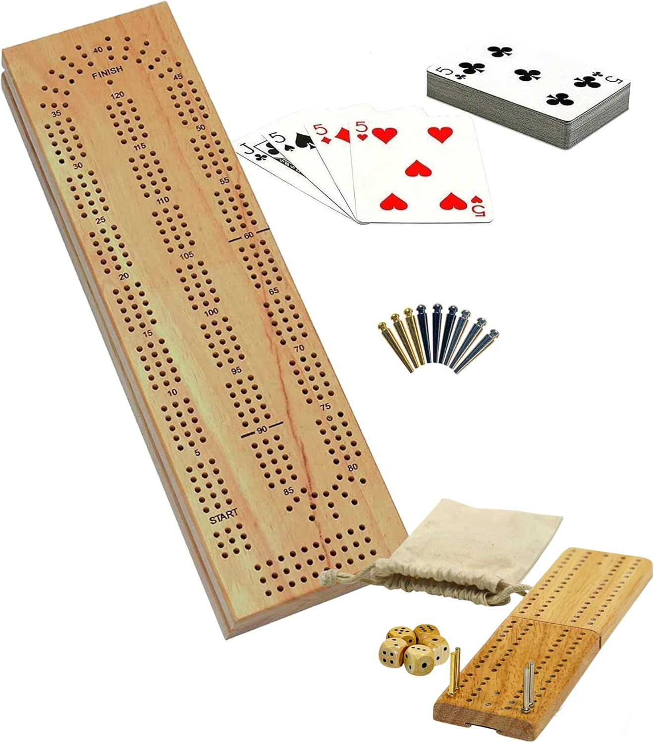 WE Games Cabinet Cribbage and Travel Cribbage Game Pack Bundle