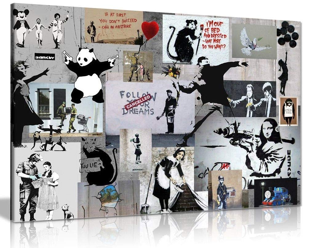 Toile Banksy peinture montage collage sans cadre 40x60 cm pour decoration salon impression photo