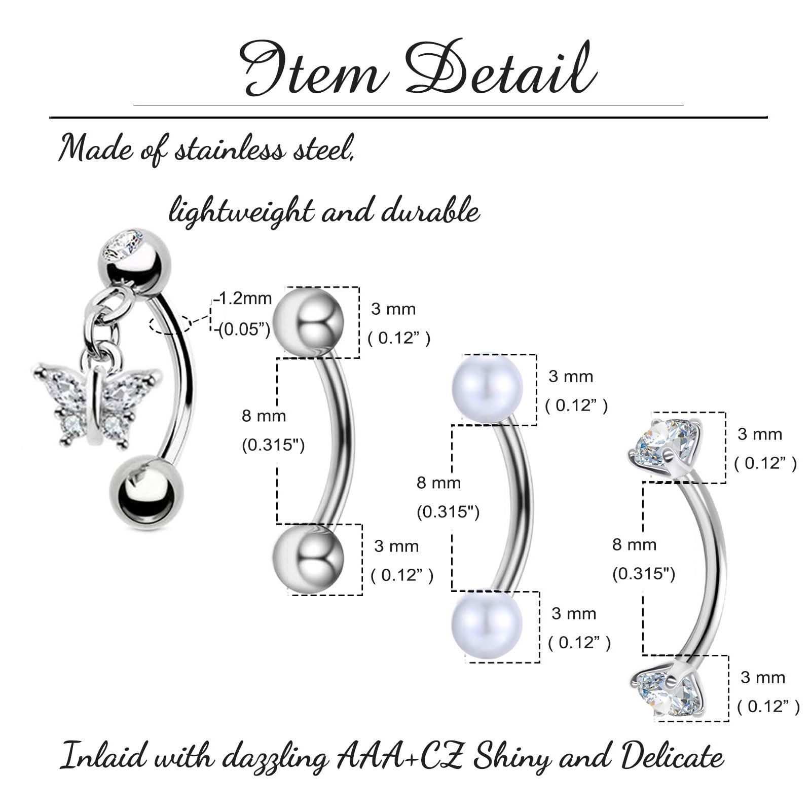 Zakrzywiona sztanga brwi warga pierścień wieża stokrotka helix pręty 8 mm stal nierdzewna 16G piercing banan srebrny złoty