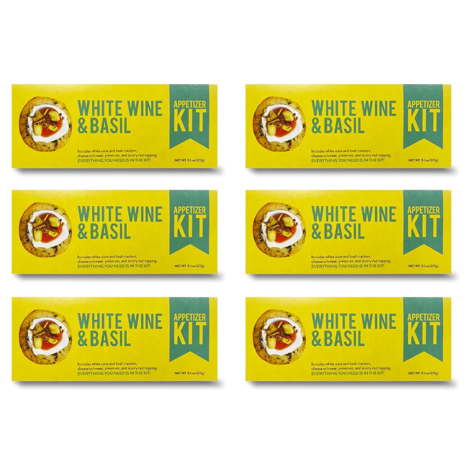 Crackerology White Wine & Basil Gourmet Artisan Snack Kits, 20 Count Crackers Plus Toppings, Easy & Simple Ready-to-Eat, Appetizer For Charcuterie Boards & Party Platters - Large Kit, 6 Pack