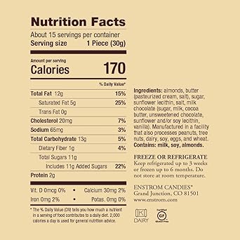 Enstrom Milk Chocolate Almond Toffee 1lb box | Handcrafted | Gluten Free | Kosher Dairy | All Natural