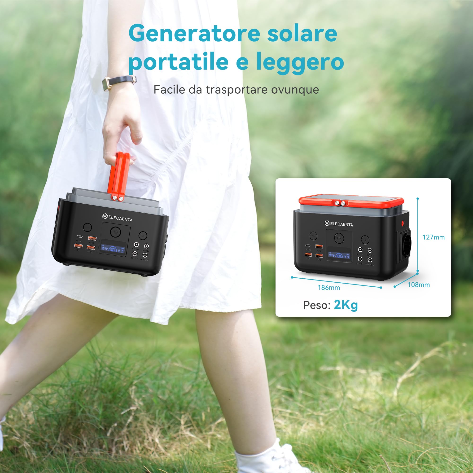 Centrale Elettrica Portatile LiFePO4 200Wh 62500mAh Generatore Solare AC 200W(400W Picco) Leggero 2KG Accumulatore di Energia Stazione di Alimentazione per Campeggio Viaggio Emergenza