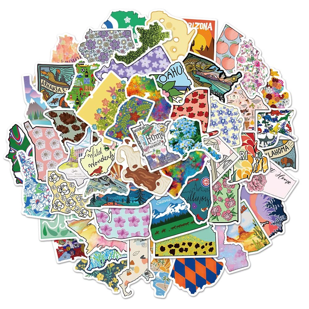 Sidmrrcy American States Stickers of 55 Vinyl Decal Merchandise Laptop Stickers for Laptops, Computers, Hydro Flasks, Skateboard and Travel Case