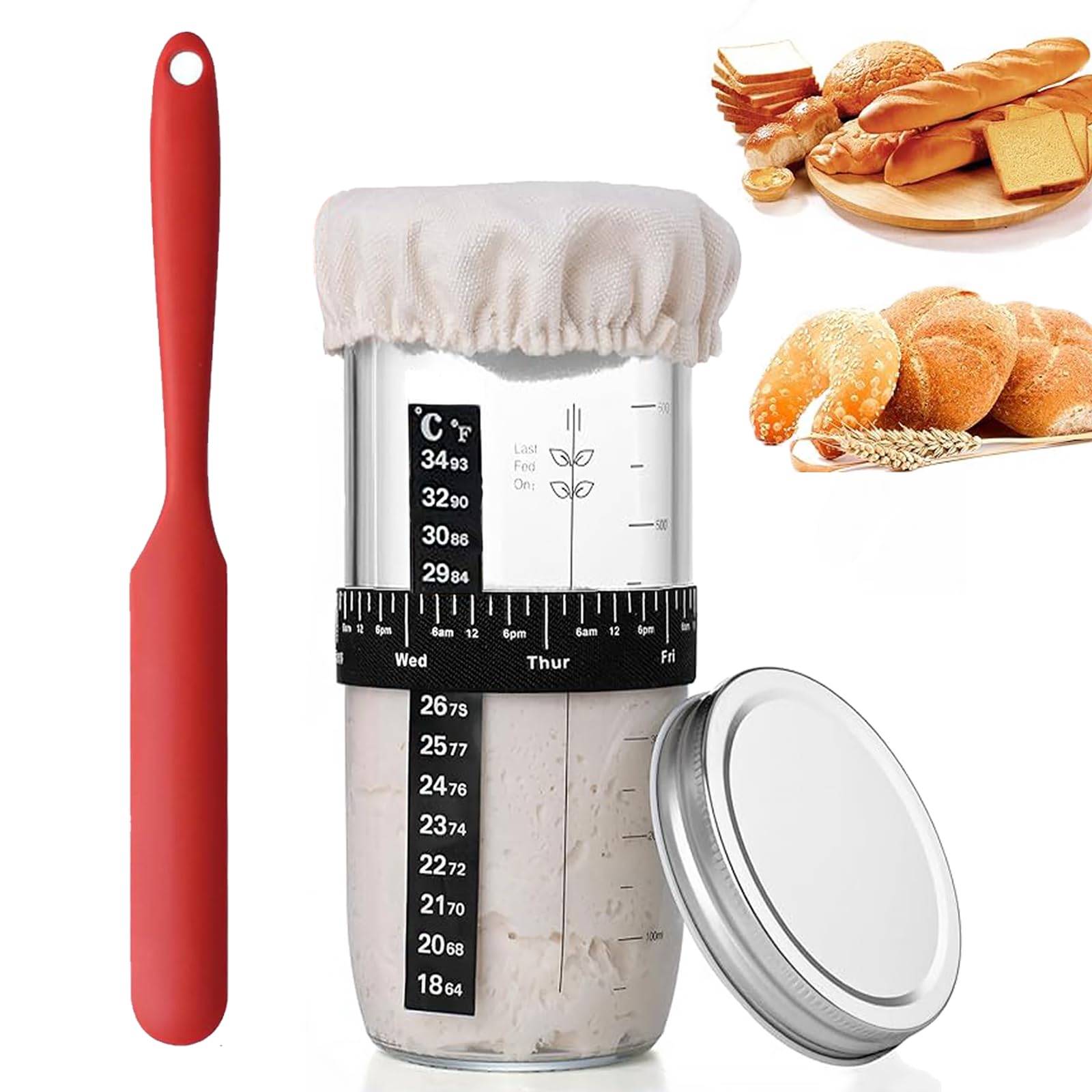 Kit de iniciación de masa madre 1000 ml, recipiente para hornear Sourdough, accesorio reutilizable