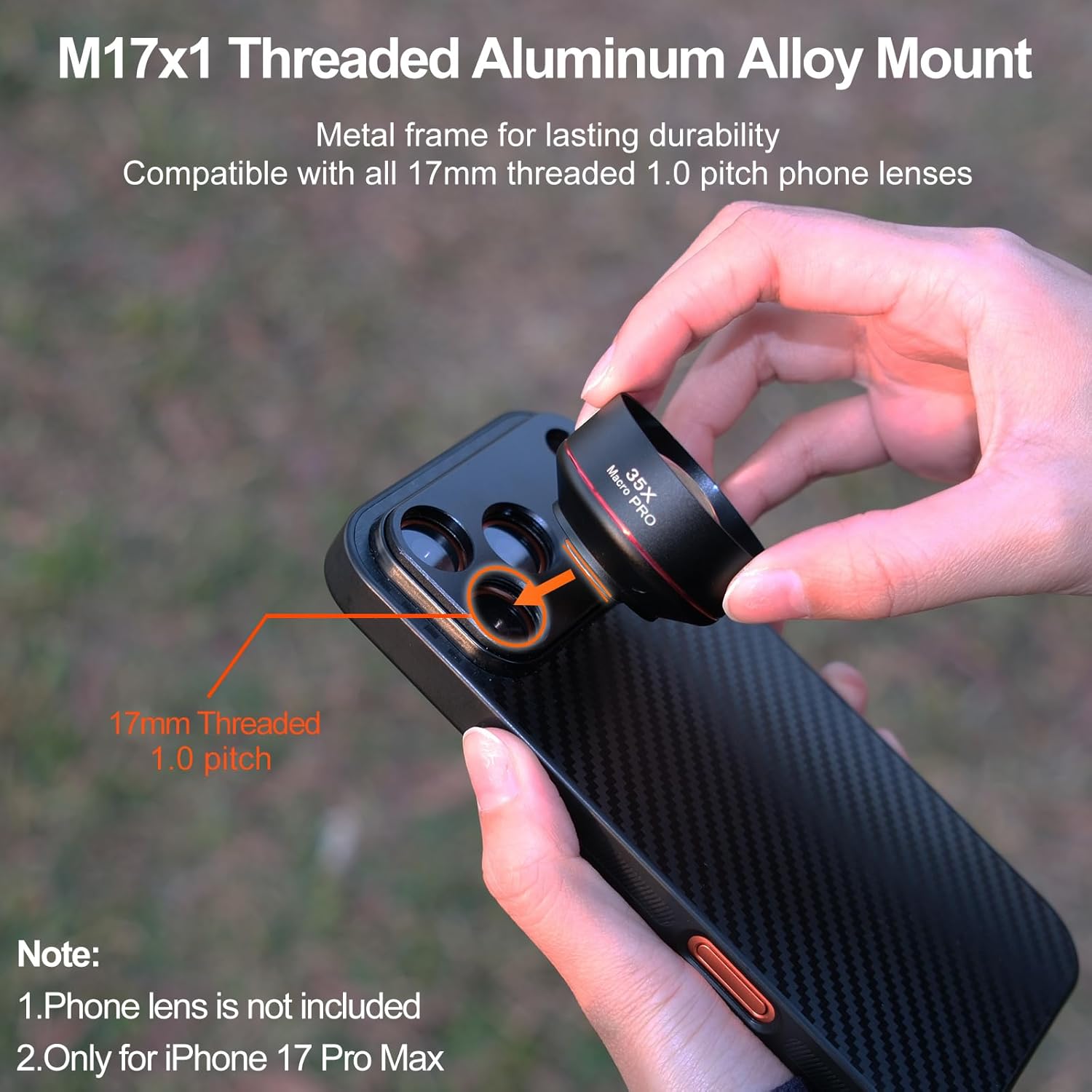 35X Macro Lens Kit for iPhone 17 Pro Max, HD Magnifier Photography Lens with 17mm Thread Phone Case, Phone Camera Lens Attachment