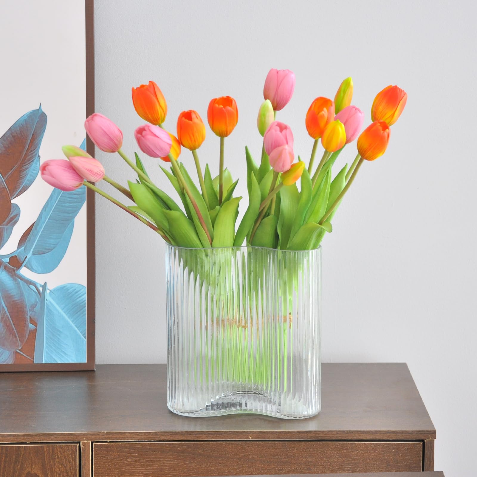 3 Tulipani Artificiali Pappagallo Con Fiori In Seta E Steli In Plastica, Altezza 50 Cm, Rosa Chiaro