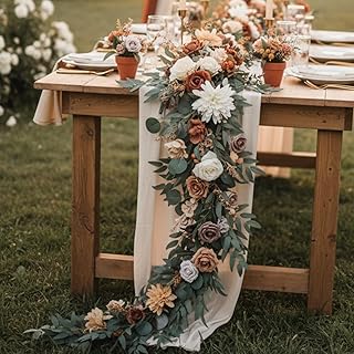 Wedding Arch Flowers 12FT, Terracotta Burnt Orange Artificial Flower Gar...
