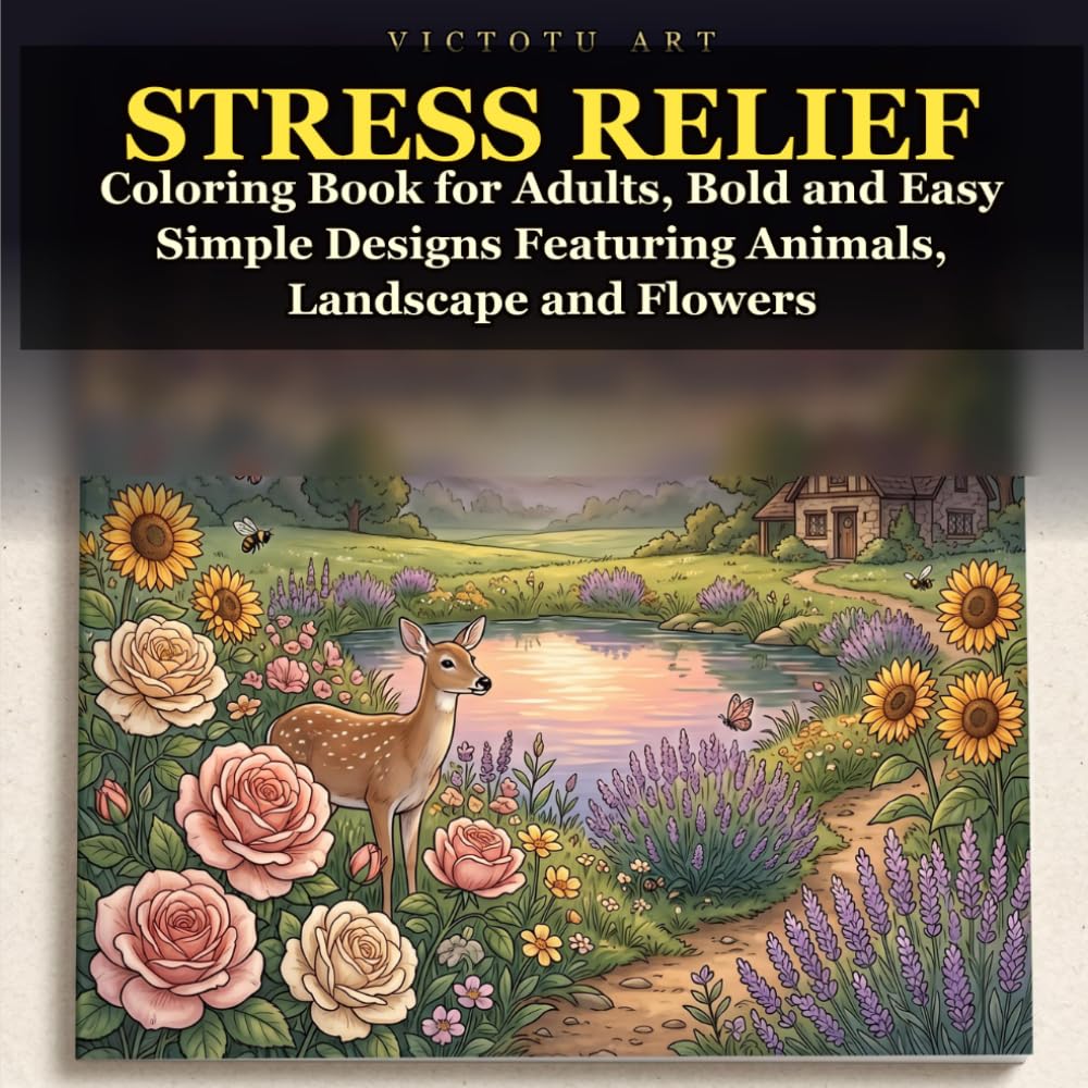 Stress Relief: Coloring Book for Adults, Bold and Easy Simple Designs Featuring Animals, Landscape and Flowers: 40 Big and Simple Nature Illustrations ... (cozy season, bold and easy coloring book)