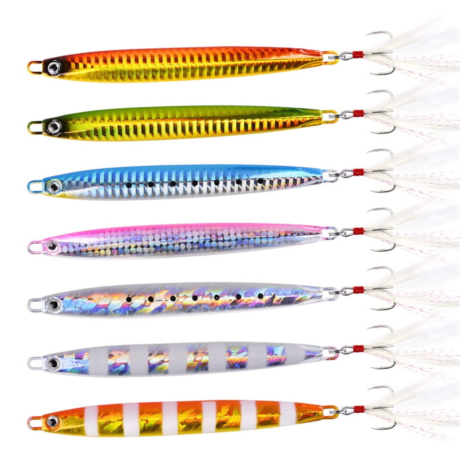 Señuelo For Pesca Vertical De Fundición Metal Largo Y Delgado, 7 Uds | aparejos del cebo artificial de la cuchara de jigging del molde de la orilla de 10g 20g 30g 40g 60g