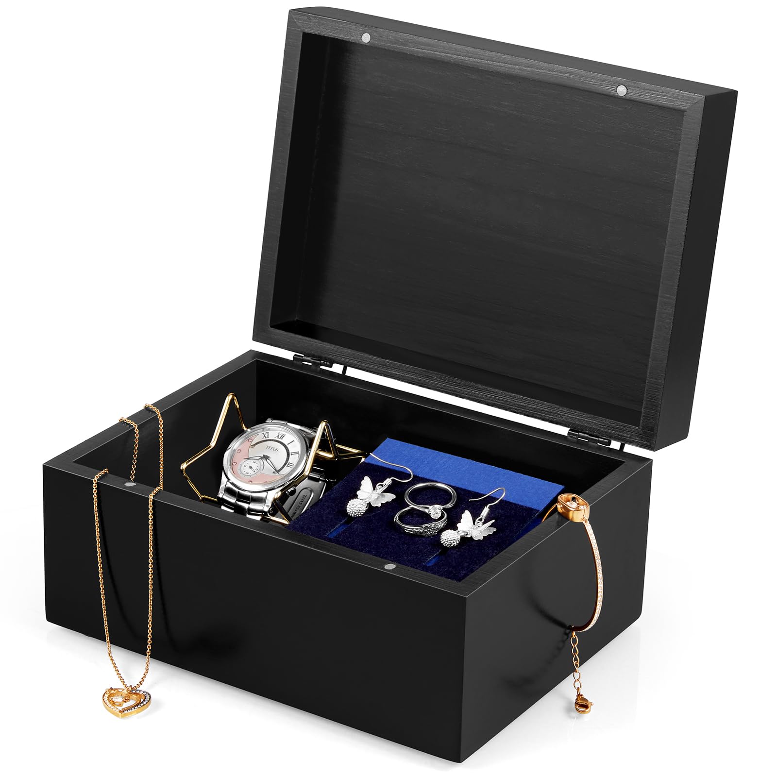 Photo 1 of DRASTAR Small Keepsake Box, Black Wood Memory Box with Hinged Lids, Wooden Jewelry Storage Box,3x5, 4x6 Decorative Card Box, Bridal Shower Gifts