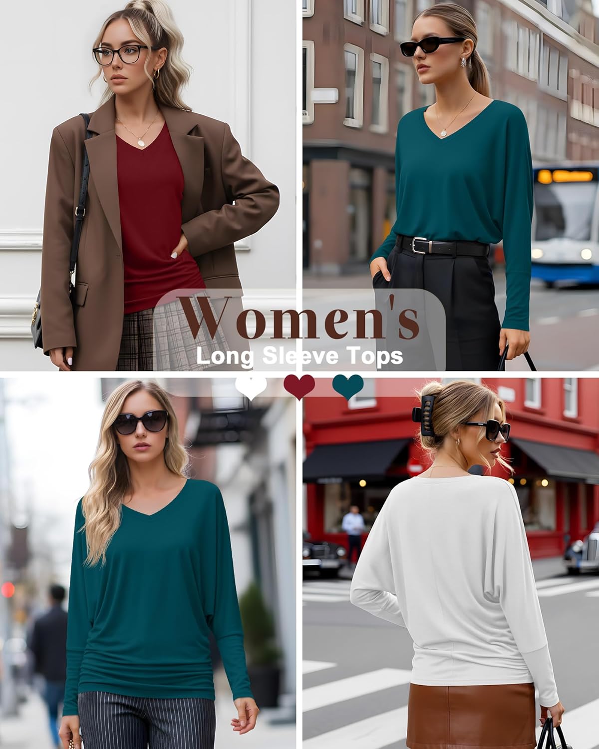 3 Pack Women's Dolman Long Sleeve Tops Casual Flowy Draped Side Ruched Shirts V Neck Lightweight Bat Wing Basic Tee - Image 2