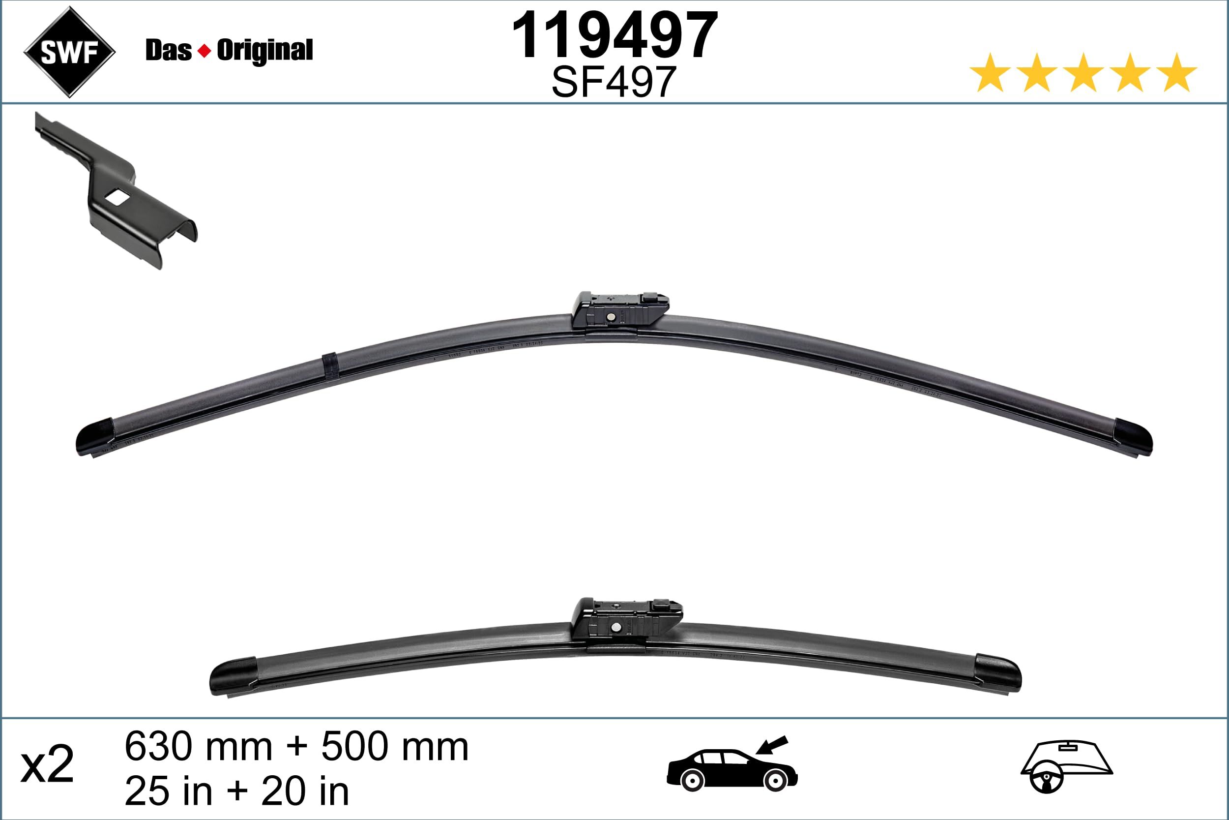 SWF Das Original 2x Spazzole Tergicristallo SF497 - Anteriore - 630mm/500mm