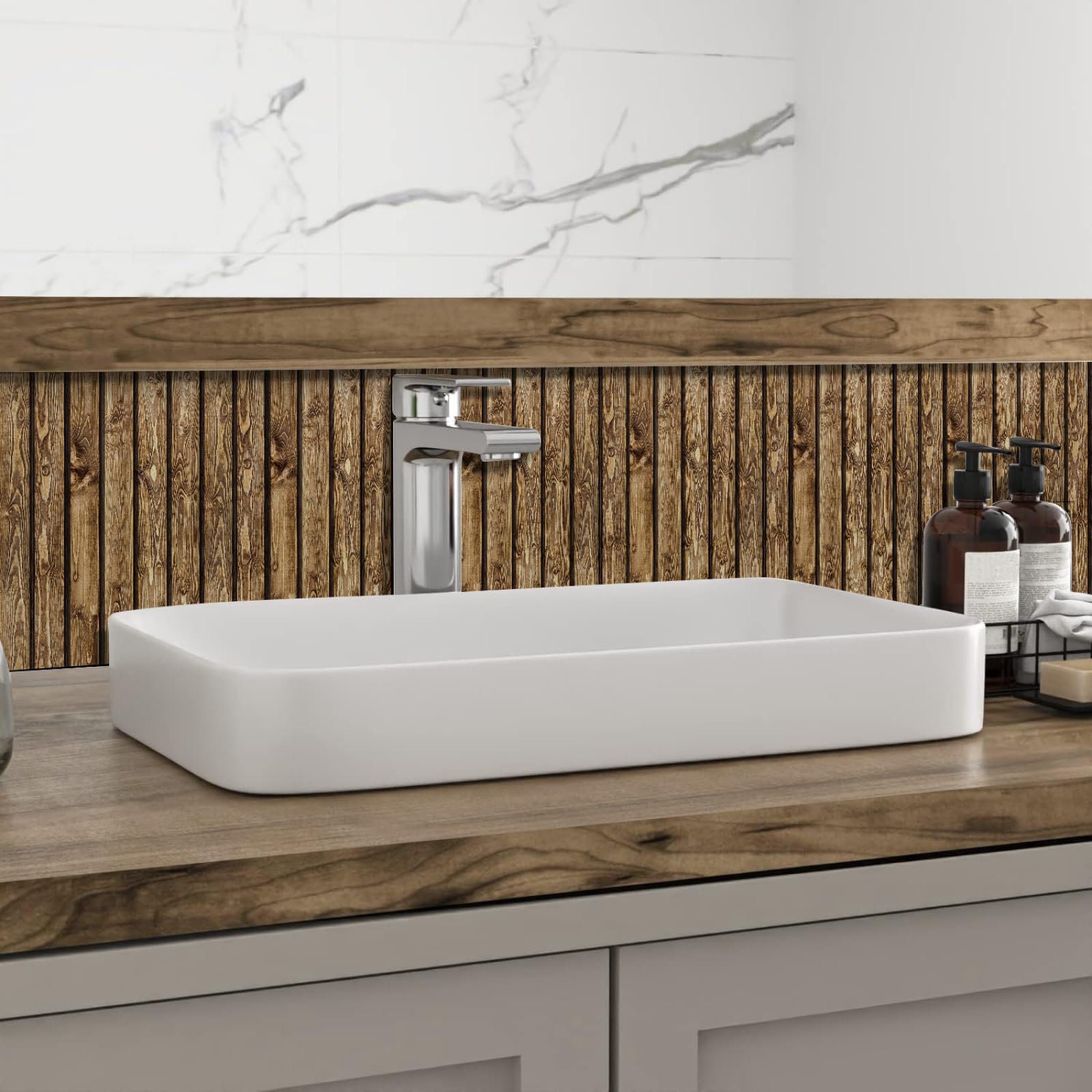 Piastrelle adesive Effetto Legno Scuro, Rimovibili e Impermeabili, in Vinile per Decorazione di Cucina e Bagno, Adesivi per Piastrelle antiolio, Decorazioni Fai da Te per la casa.