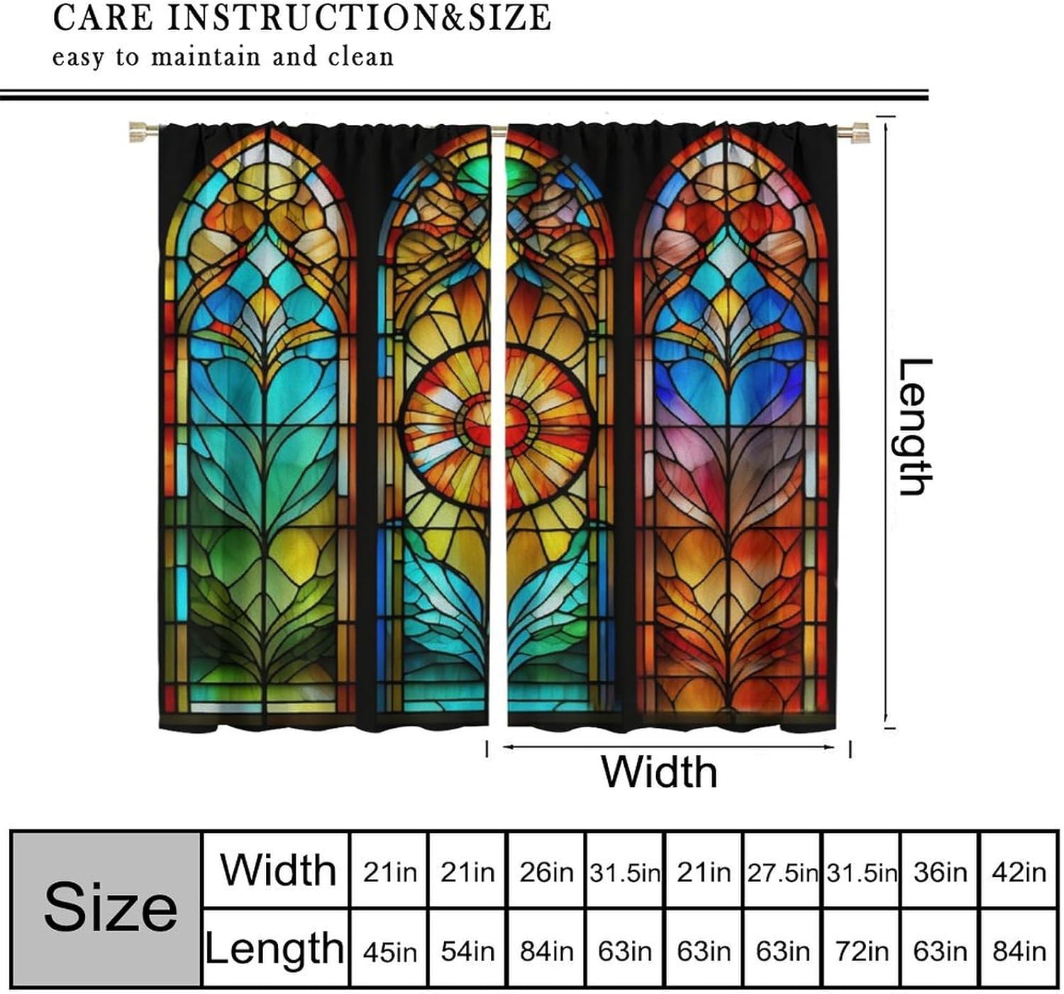Fantasy Castle Glass Blackout Window Curtain, Colorful Stained Glass Window Abstract Stained-Glass Background for Home Kitchen Restaurant Decoration Window Curtain 2Panel 42" W X 63" L