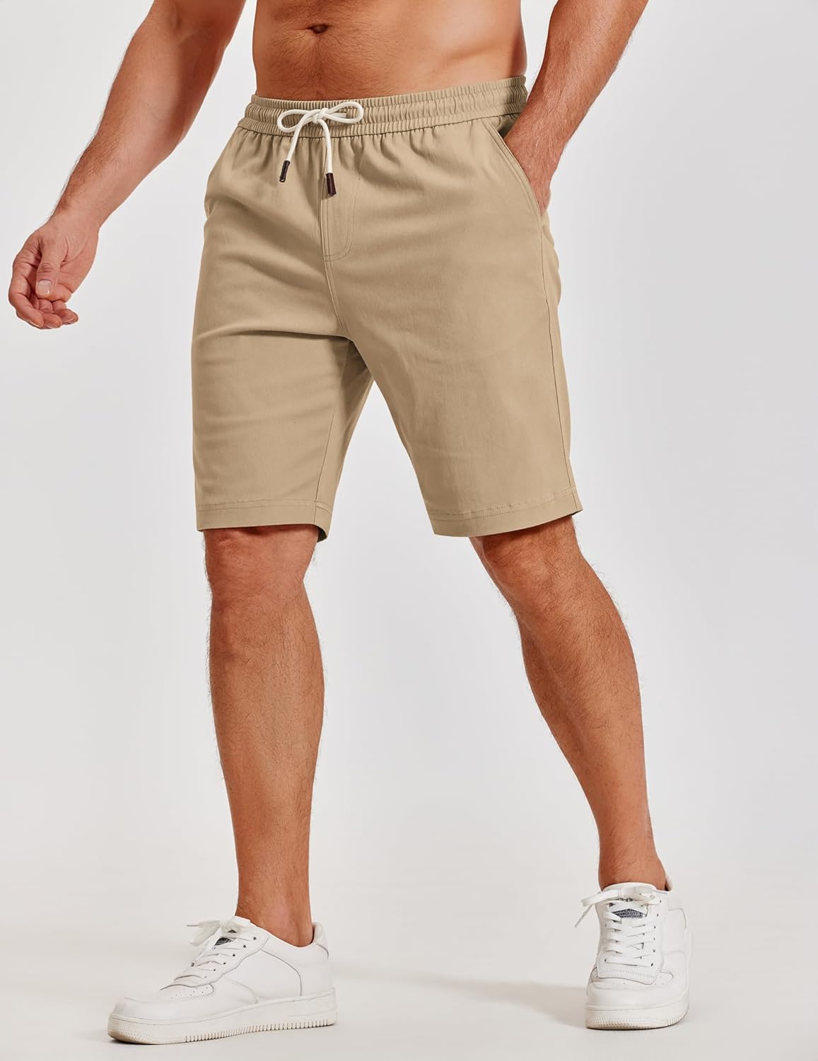 COOFANDY Mens Casual Shorts Cotton Elastic Waist Shorts Drawstring Summer Beach Shorts - Image 2