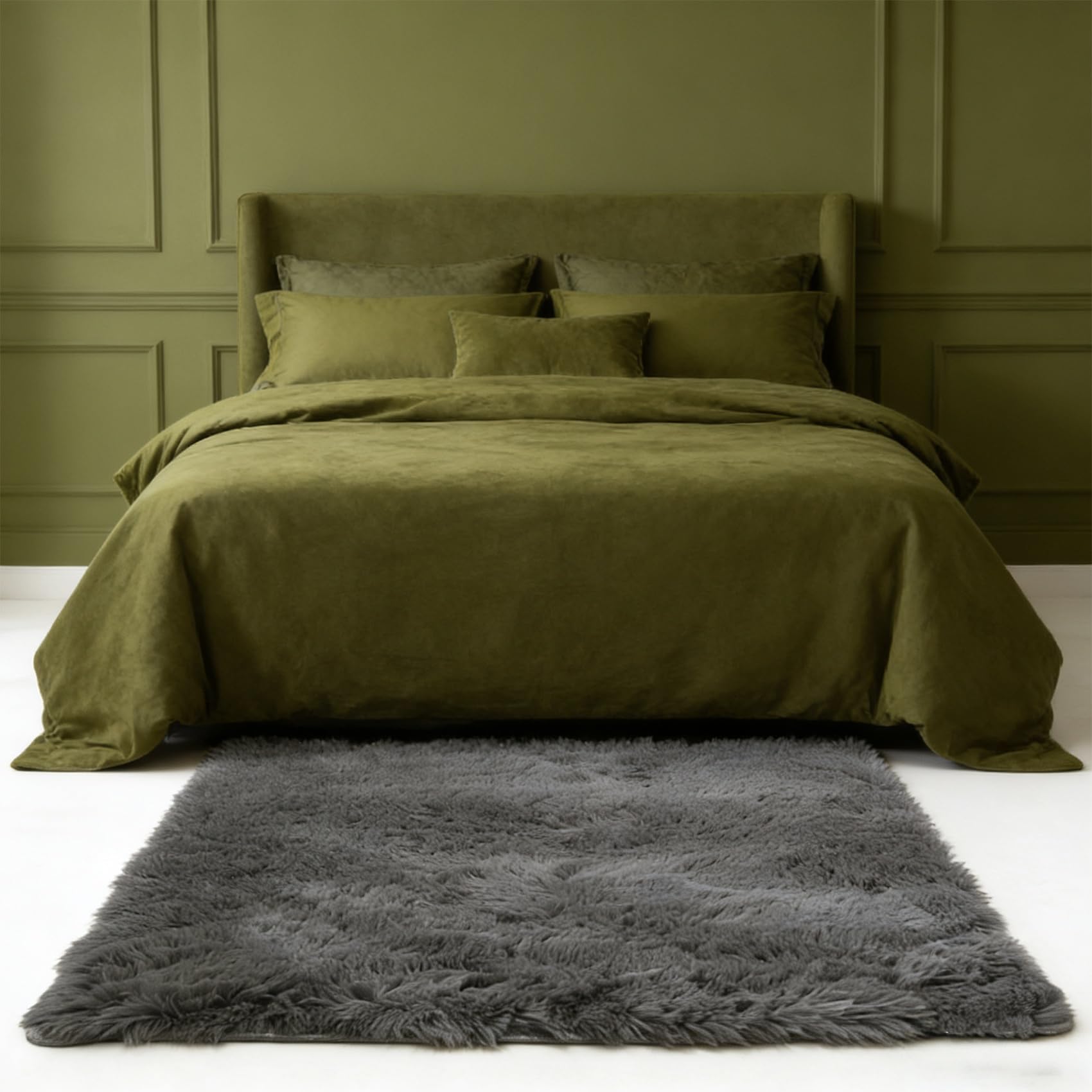 Tapis salon 112 x 220 cm gris moderne à poils longs moelleux