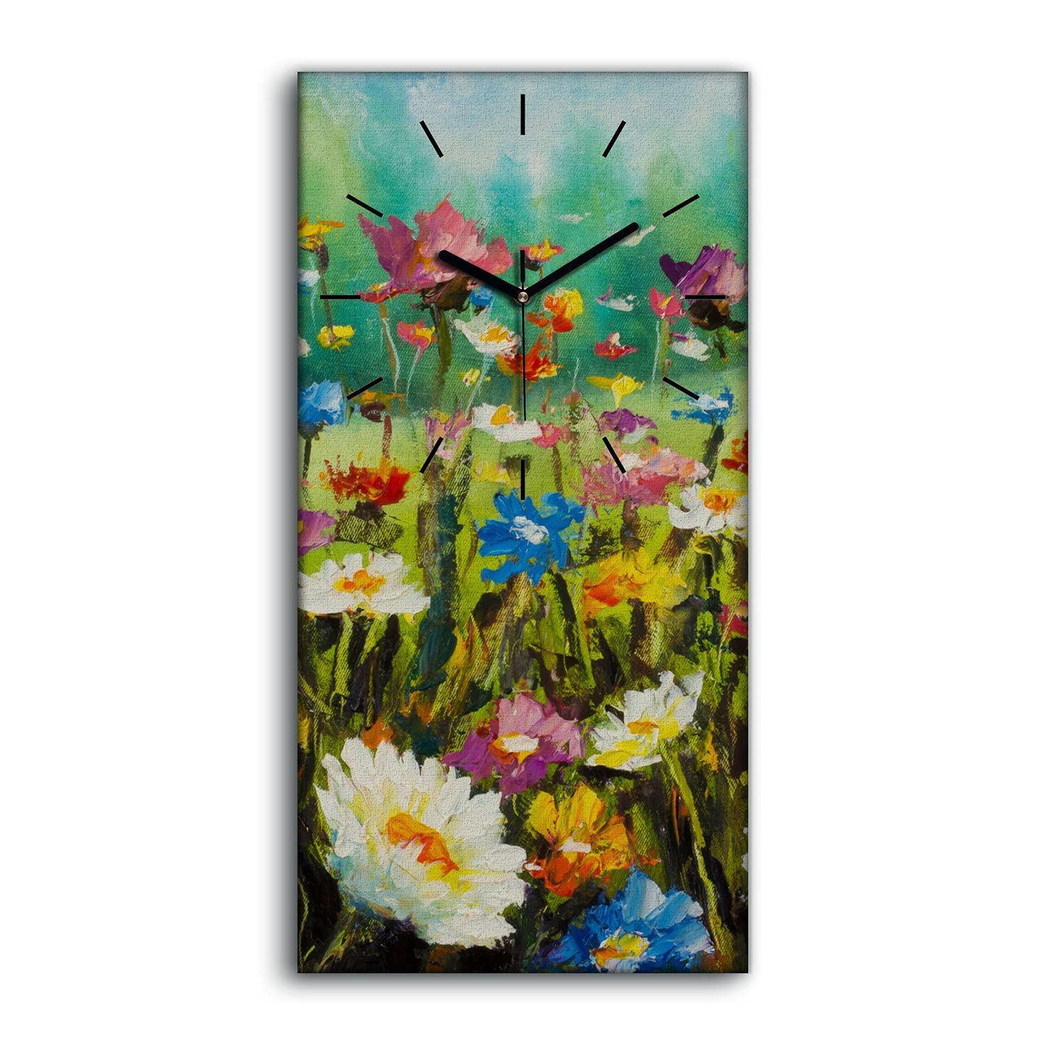 Horloge sur toile silencieuse de 30x60cm aux fleurs modernes