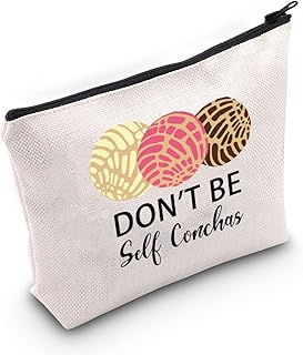 Concha Bread Lover Gift Don't Be Self Conchas Makeup Bag Mexican Concha Lover Cosmetic Bag Bread Pun Lover Gift Pan Dulce Lover Travel Bag (Don't Be Self Conchas White Bag)