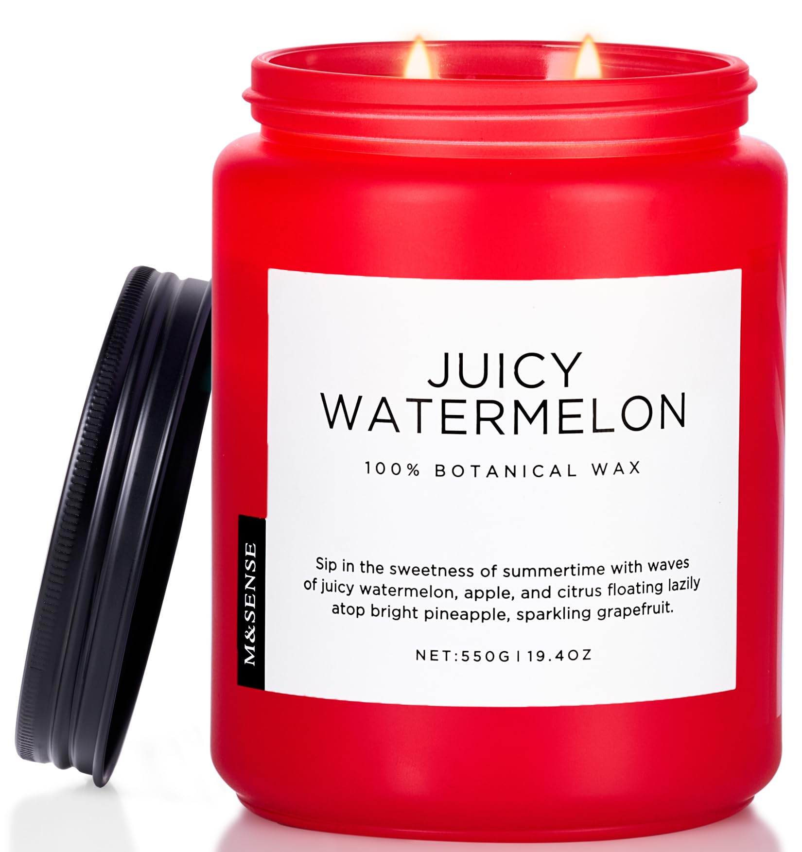 M&SENSE Juicy Watermelon Scented Candles, 19.4oz Natural Soy Wax, 110 H | Clean Non Toxic, Long Lasting, 2 Wicks Sweet Fruity Scent, Home Fragrance for Housewarming Gifts & Women Men