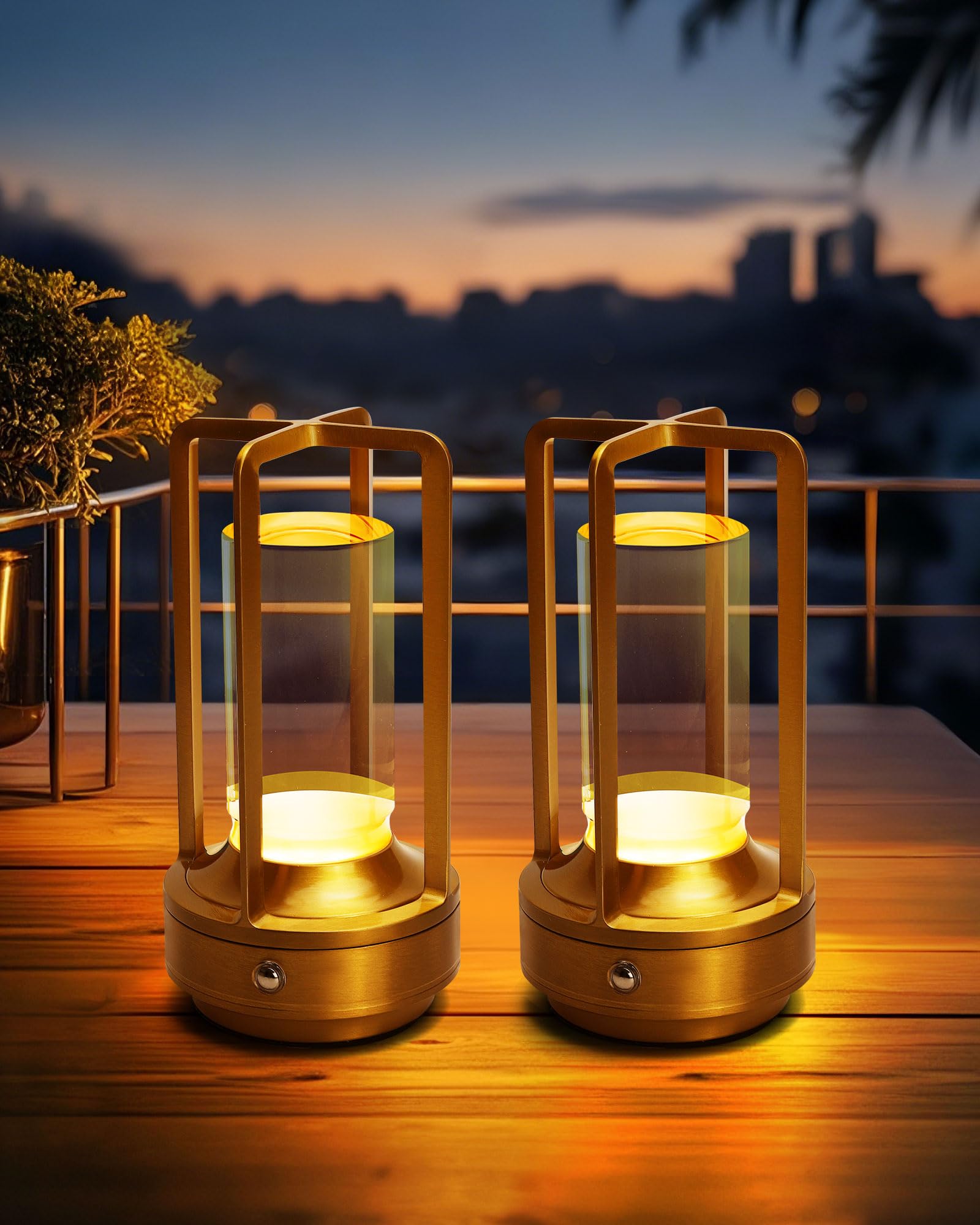 Juego de 2 lámparas de mesa inalámbricas, lámparas de escritorio LED recargables que funcionan con pilas con 3 colores regulables, luz pequeña portátil para patio al aire libre, bar